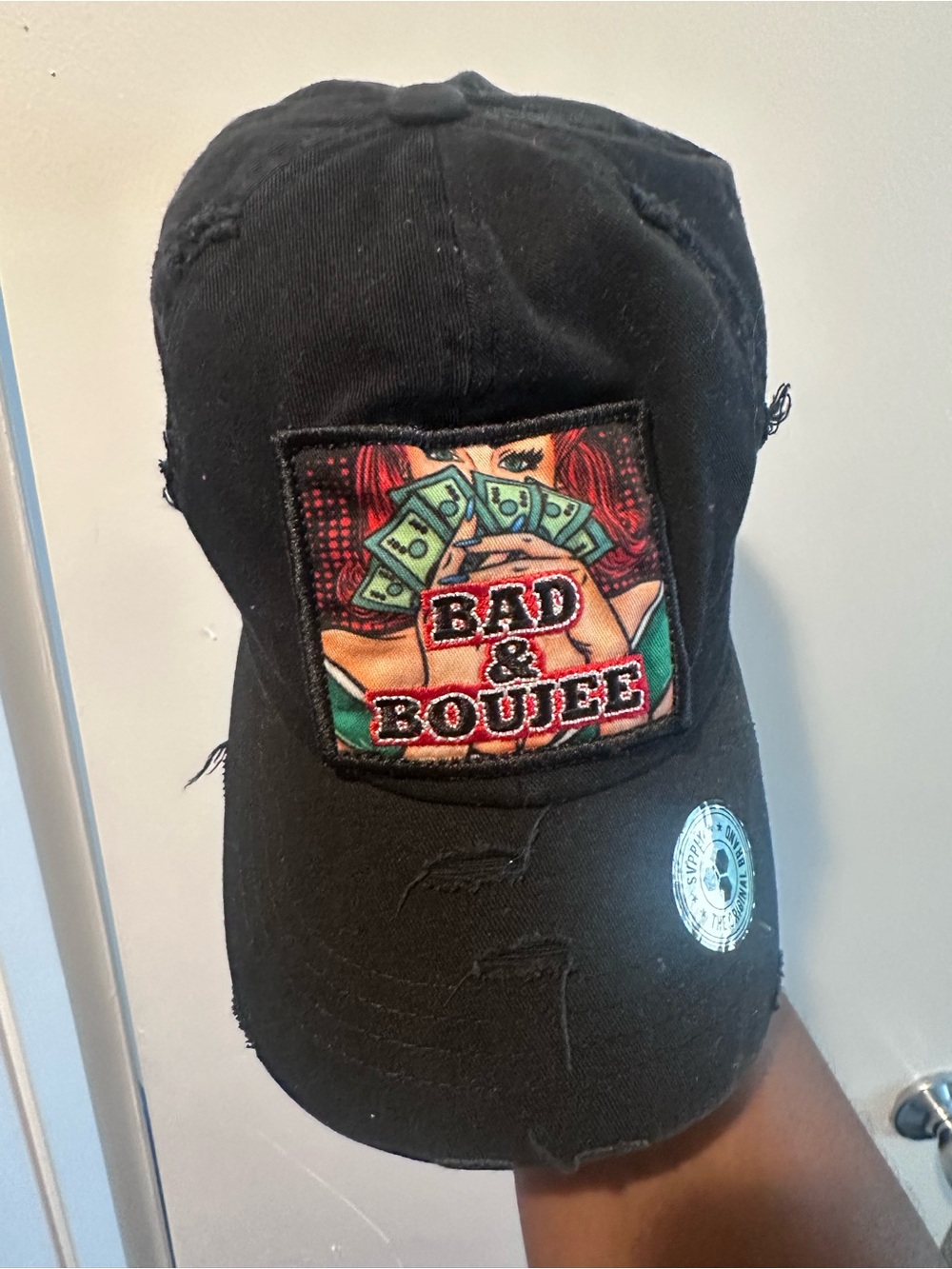 Bad & Boujee Black Distressed Baseball Cap